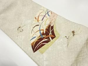 鶴に地紙・檜垣模様織出し袋帯